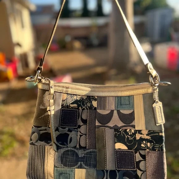 Coach Denim Patchwork Shoulder Bag EUC - Picture 2 of 6